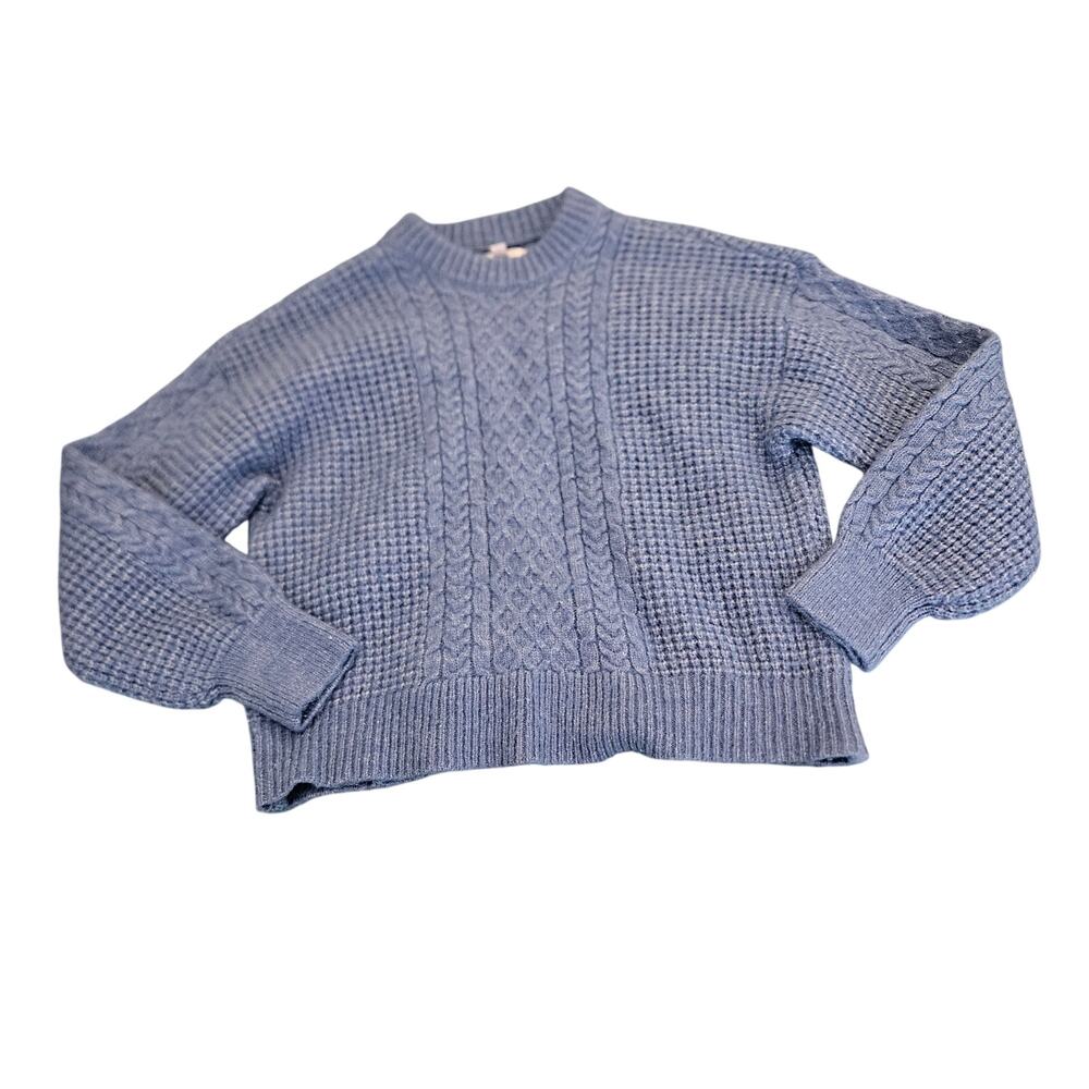 Lauren Conrad LC Blue Cable Knit Sweater Petite Large Sparkle Cozy Pullover
